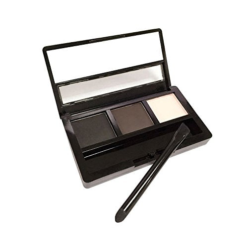 Three-Dimensional Natural 3-Color Face Eyebrow Powder Palette with Double Sided Makeup Brushes Mirror Set