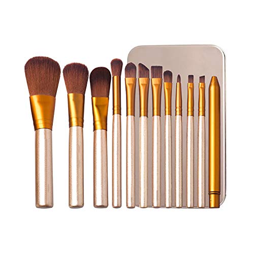 12 Pcs Make Up Brush Set with Golden Box