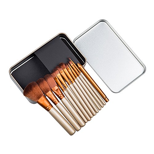 12 Pcs Make Up Brush Set with Golden Box