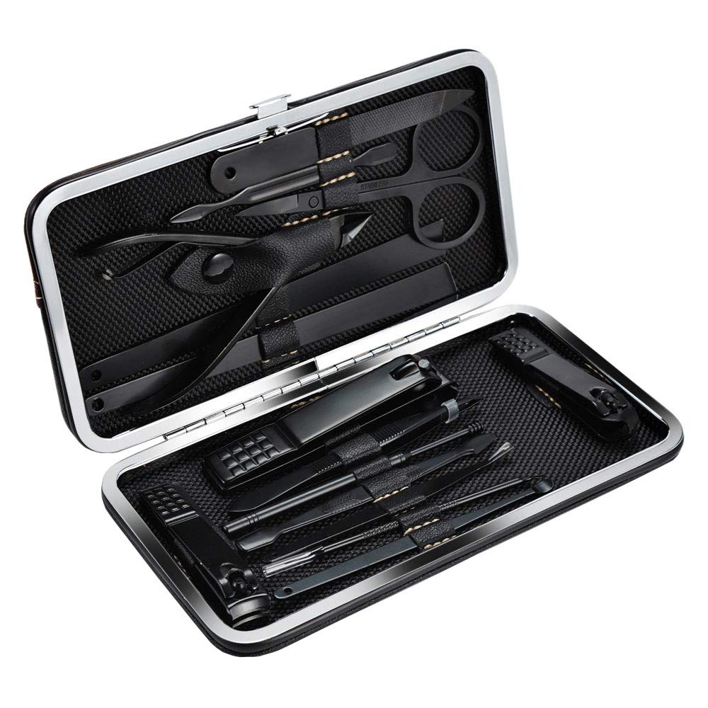 15Pcs Professional Manicure Set Stainless Steel Nail Clippers Pedicure Kit with PU Leather Case